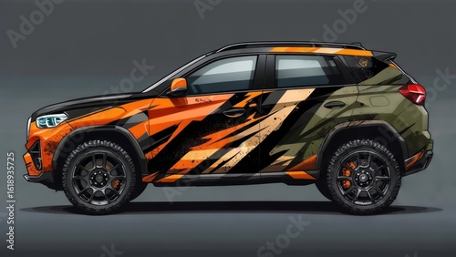 SUV with aggressive graphic wrap