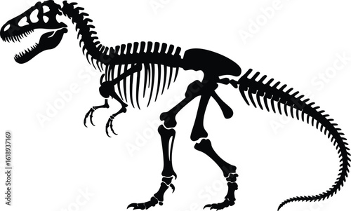 Dinosaur Fossil Skeleton Silhouette Prehistoric Reptile Vector Illustration