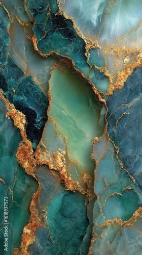 Wallpaper Mural Elegant abstract design featuring rich greens, blues, and gold accents in marble texture Torontodigital.ca