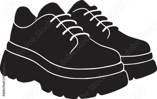 Black platform shoes with white laces footwear