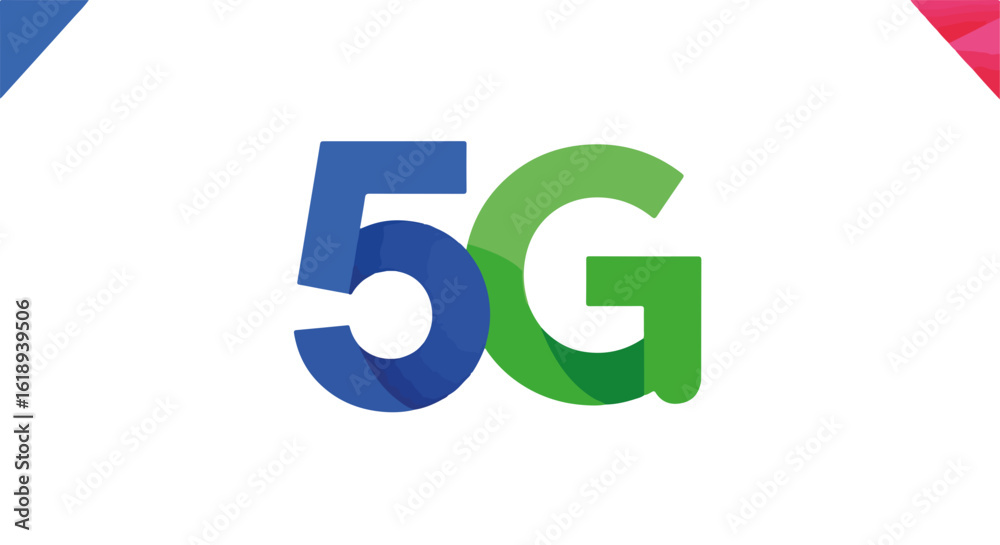 Conceptual 5g technology represented by bold blue and green numbers on white backdrop. Advanced 5g network is key to wireless communication and fast internet speeds. Conceptual 5g technology represented by bold blue and green numbers on white backdrop. Advanced 5g network is key to wireless communication and fast internet speeds.