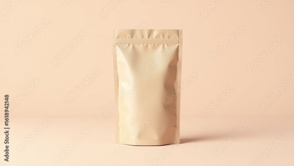 Minimal Kraft Stand-Up Pouch on Soft Beige Background Displayed Neatly Minimal Kraft Stand-Up Pouch on Soft Beige Background Displayed Neatly