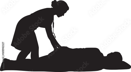 Silhouette of Medical Professional Performing CPR on Patient, Emergency Response on Transparent Backdrop