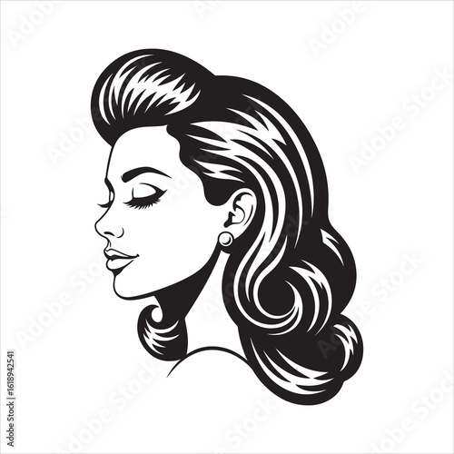 Elegant Vintage Woman Portrait With Glamorous Hairstyle and Pearl Earring