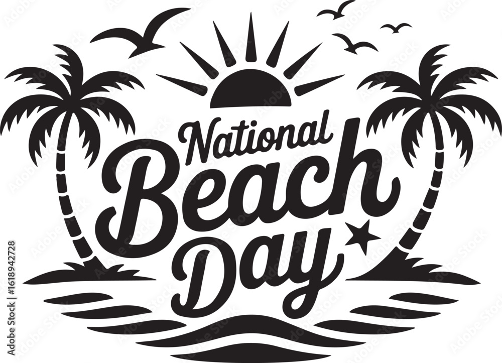 Obraz premium National Beach Day Palm Tree Silhouette Vector Design