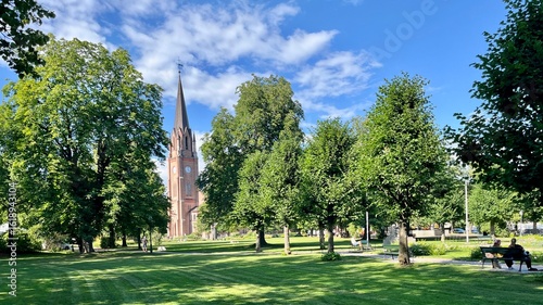 Photos Fredrikstad Cathedral in Norway Surrounded by Park and Green Lawn on a Summer Da