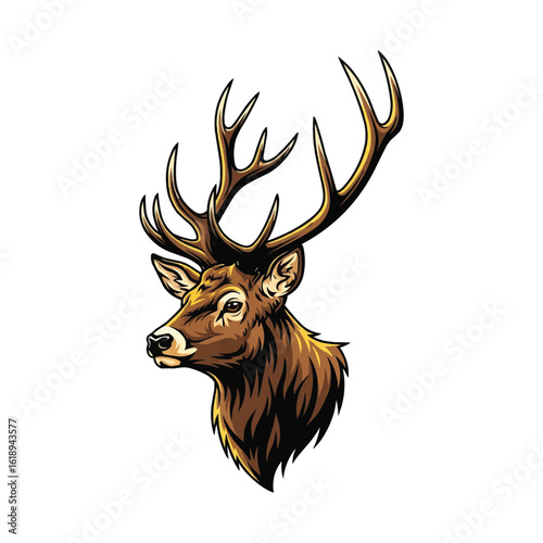 Majestic Stag with Large Antlers Proudly Displayed in Detailed Realistic Style