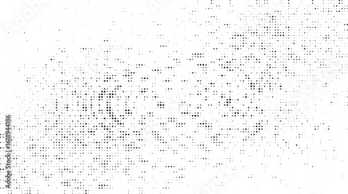 Abstract Black Halftone Dot Pattern Forming an Undulating or Wavy Line with Variable Density on a White Background