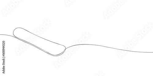 Snowboard without bindings drawn in single continuous line. Minimalist vector illustration isolated on white background. Winter sports and snowboarding gear concept for design and print.