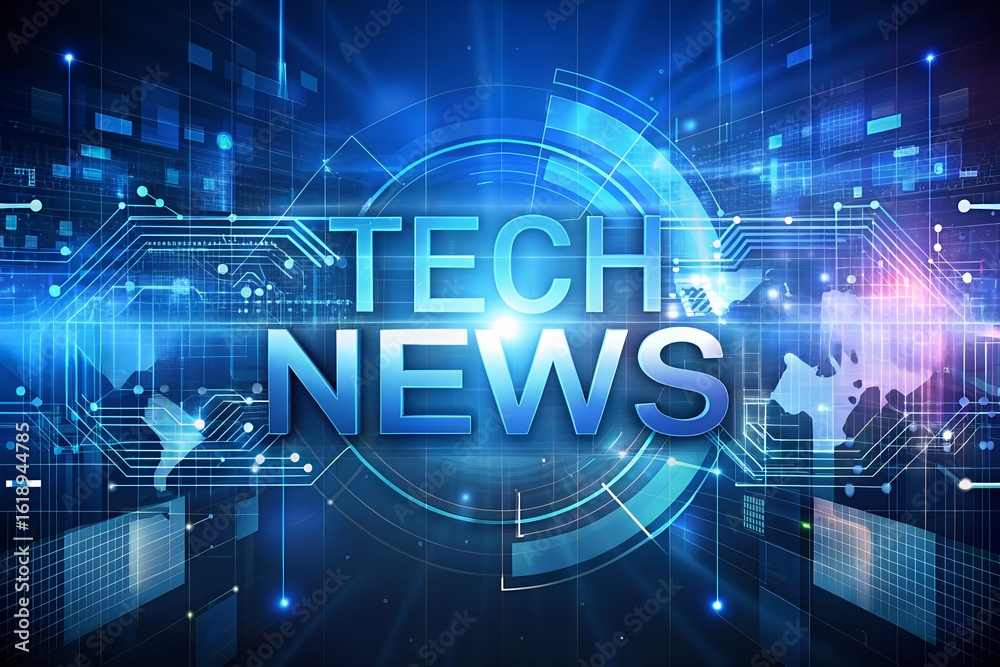 Obraz premium Bold Tech News title on abstract tech background glowing elements and clean layout ideal for digital journalism technology blogs IT media covers software updates and modern business presentation