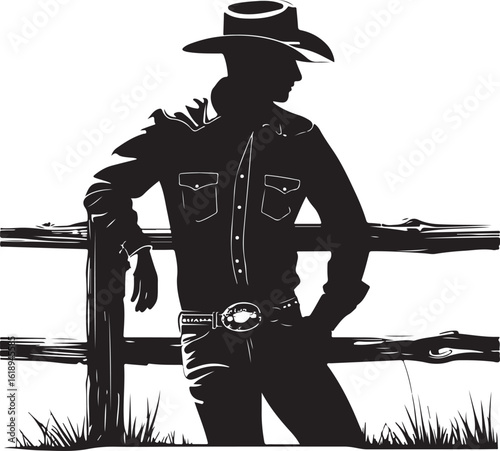 cowboy leaning on fence silhouette