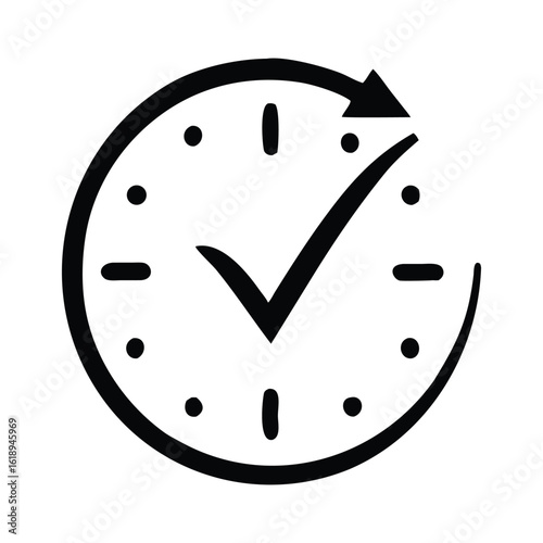 Clock Check Mark Icon Time Management Deadline Symbol