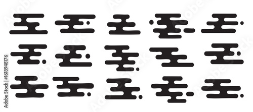 Japanese cloud motif shapes inspired by Japanese traditional art swirl with decorative patterns and silhouette lines. Vector designs are perfect for tattoo or scroll art. 