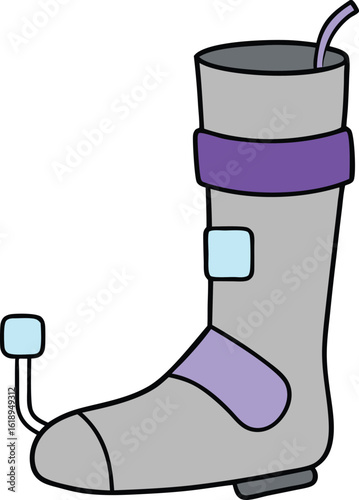 Lavender gray orthopedic walking boot with integrated air pump system illustration