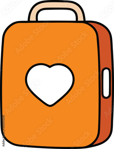 Neon orange portable aed case with white heart icon vector graphic