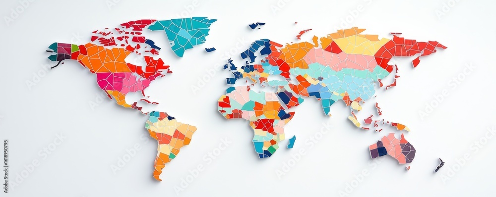 Fototapeta premium Colorful Polygon World Map on White Background, geography ,design