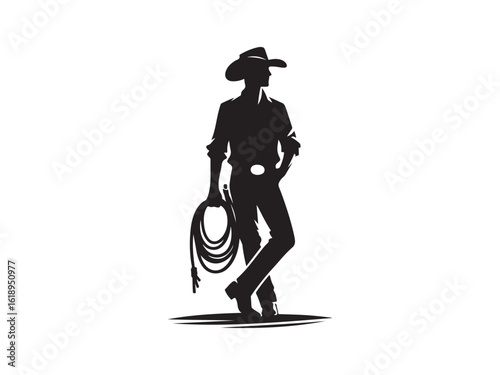 Cowboy Silhouette Holding Lasso in Western Outfit