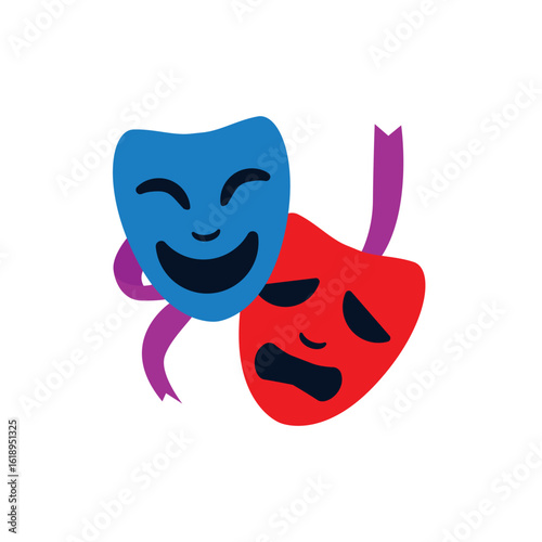 Performing Arts masks tragedy and comedy emoji symbol sign icon vector illustration isolated flat