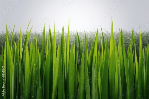 Vibrant green grass blades reaching towards a softly lit sky