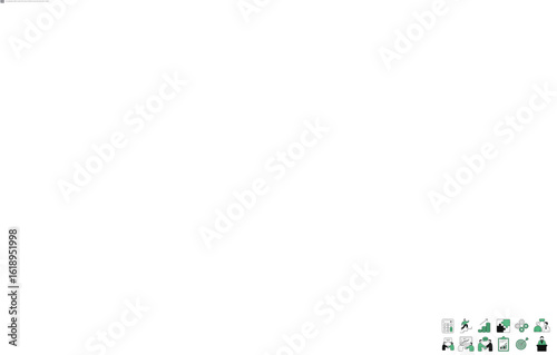 Streamlined business growth icons showcasing collaboration, finance, teamwork, strategy and development isolated on white background.