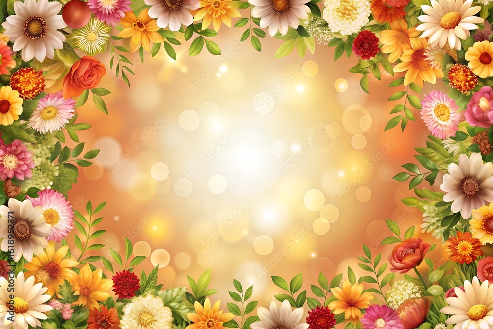 Fototapeta premium Decorative floral pattern around blank center perfect for creative content text overlay advertisement graphics quote images or elegant flyers using detailed botanical elements and pastel design