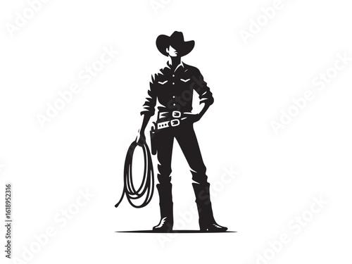 Cowboy Silhouette Holding Lasso in Western Outfit