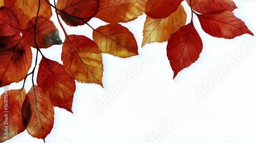 Vibrant Autumn Leaves Arranged Artistically Against a White Background.