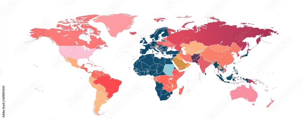 Fototapeta premium World Map with Colored Countries, Global, Geography