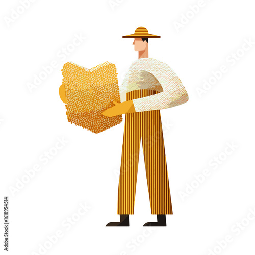 Beekeeper holding a honeycomb.