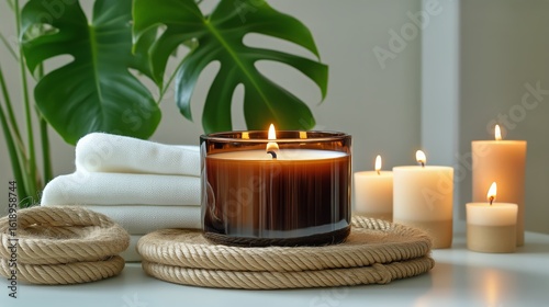 Relaxing Ambiance With Scented Candle in Cozy Space During Evening Time.