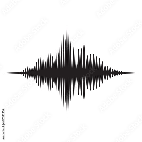Flat black vector silhouette of a seismic wave symbolizing earthquake activity and ground motion, simple abstract design on white background