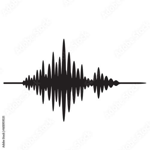 Flat black vector silhouette of a seismic wave symbolizing earthquake activity and ground motion, simple abstract design on white background