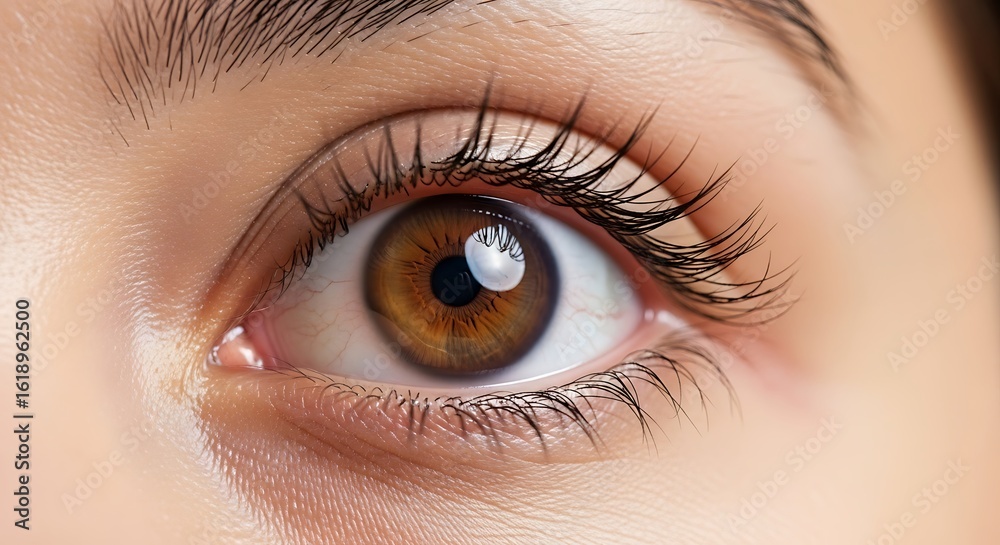 Obraz premium Stunning Close-Up of a Captivating Brown Eye, A Detailed Macro Shot of an Expressive Human Eye with Long Lashes