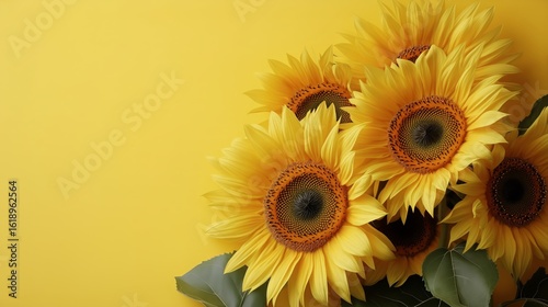 Bright Sunflowers Arranged on a Vibrant Yellow Background Showcasing Their Na...