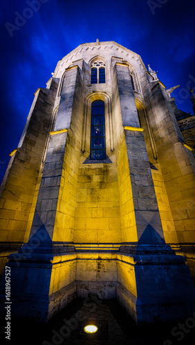Illuminated Church Wall at Blue Hour