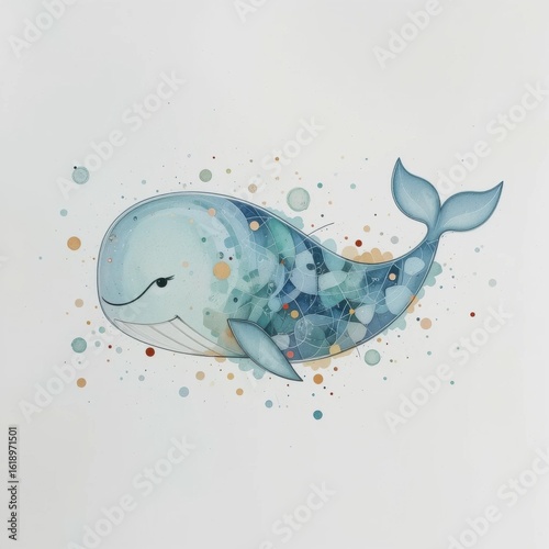 Whimsical Watercolor Whale Illustration, Watercolor Texture, Children's Art