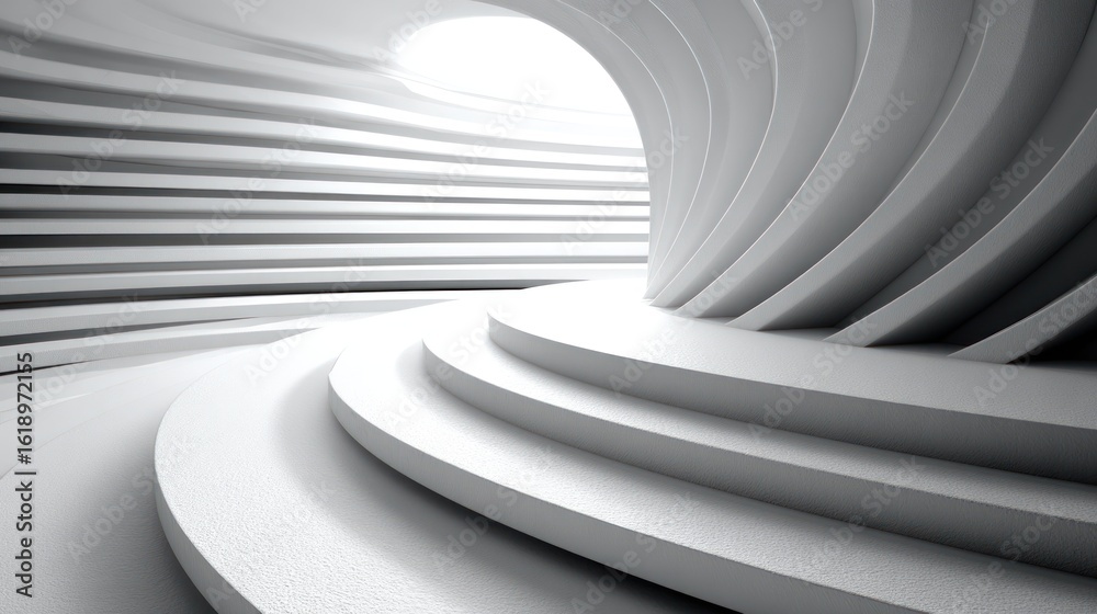 Fototapeta premium Abstract White Architectural Design: Curving Walls and Circular Steps