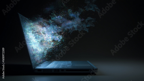 laptop keyboard transforming into a virtual piano interface in midair