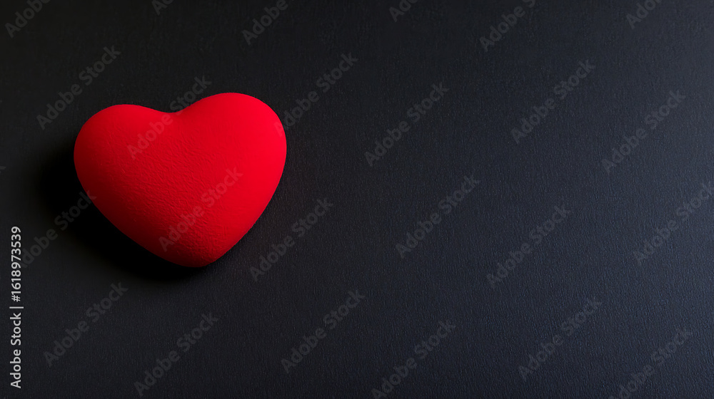 Fototapeta premium Symbol of love: A red heart stands out against a dark backdrop, representing affection, passion, and romance. A simple image conveying deep emotion.