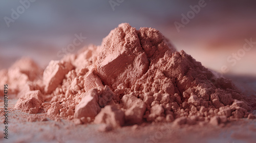Pile of finely crushed powder with a unique reddish-brown hue, illuminated for texture and detail.