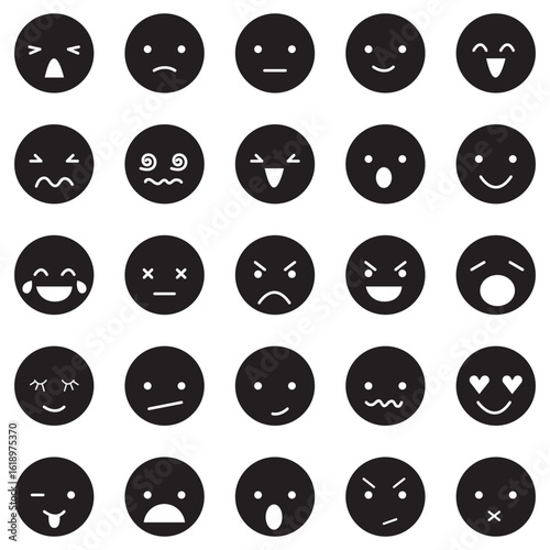 Thin line icon set of emoticon emoji smiley face facial expressions. Pixel perfect icons, editable stroke.