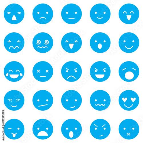 Emoji icon set. Smiley, coolness, laughter, joy, nauseous, happy, mistake, shock, love of money, loving, excited, wink, sleep, crying, angry, shame. Emotion sign. Vector illustration. Editable stroke.