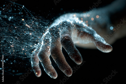 Human Touch Connecting with the Digital World on Light Background

