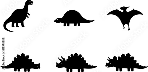 set of Simple Dinosaur Silhouette Clipart for Kids, set on a Transparent Background with Rainbow Colors
