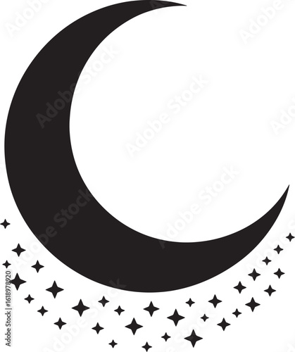 Crescent Moon Silhouette with Stars Vector Illustration Night Sky Lunar Phase Astronomy