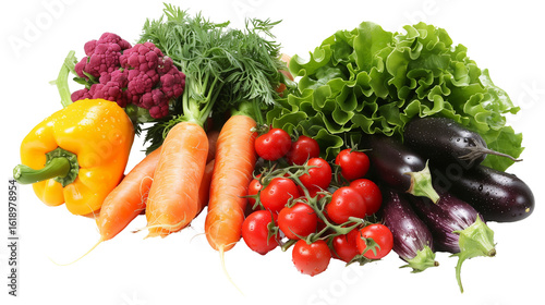 Fresh Colorful Vegetables on White with Transparent Background