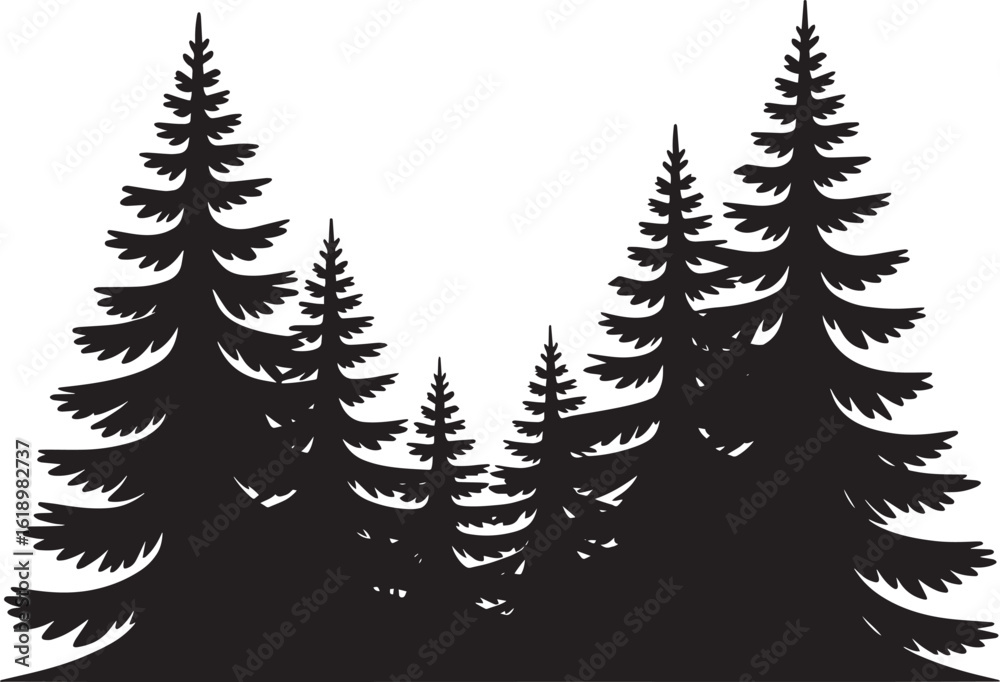 Obraz premium Silhouette of Pine Trees Vector Illustration Evergreen Forest Coniferous Wood Isolated on Transparent Background