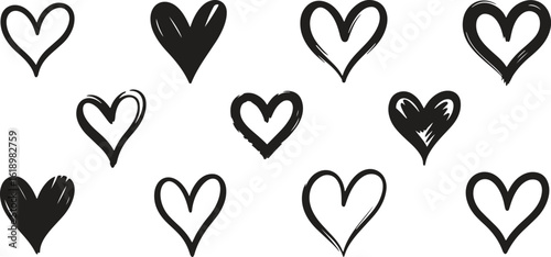 Heart Sketch Icon Vector Set – Hand Drawn Love, Romantic Symbol Clipart