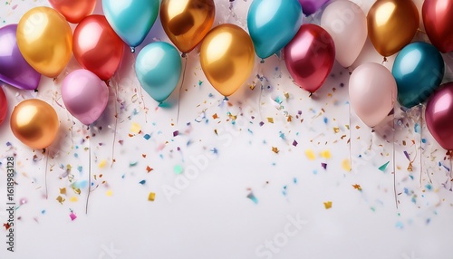 colorful balloons with confetti on white background