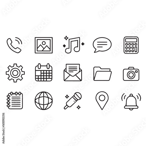 Collection of simple outline icons for mobile apps and digital interfaces
